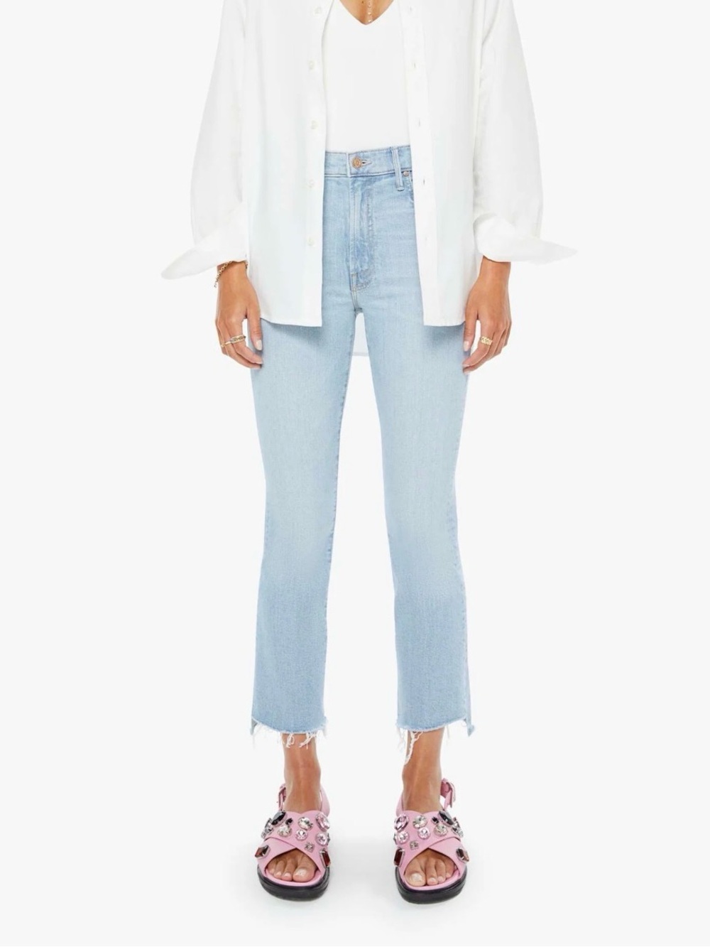 MOTHER The Insider Crop Step Fray Jeans Size 29 Light Wash